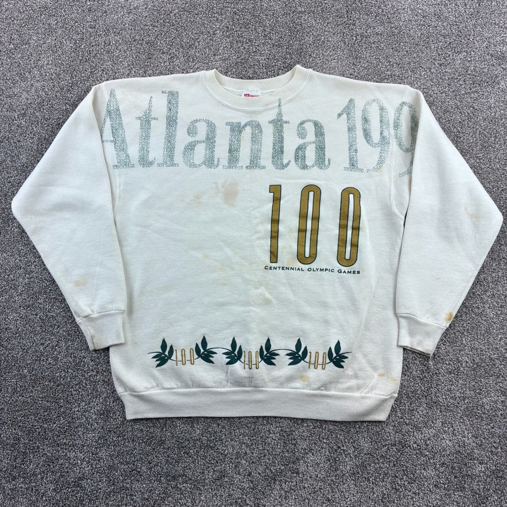 Vintage Atlanta 1996 Olympic Sweatshirt Mens L White Centennial Games 1996